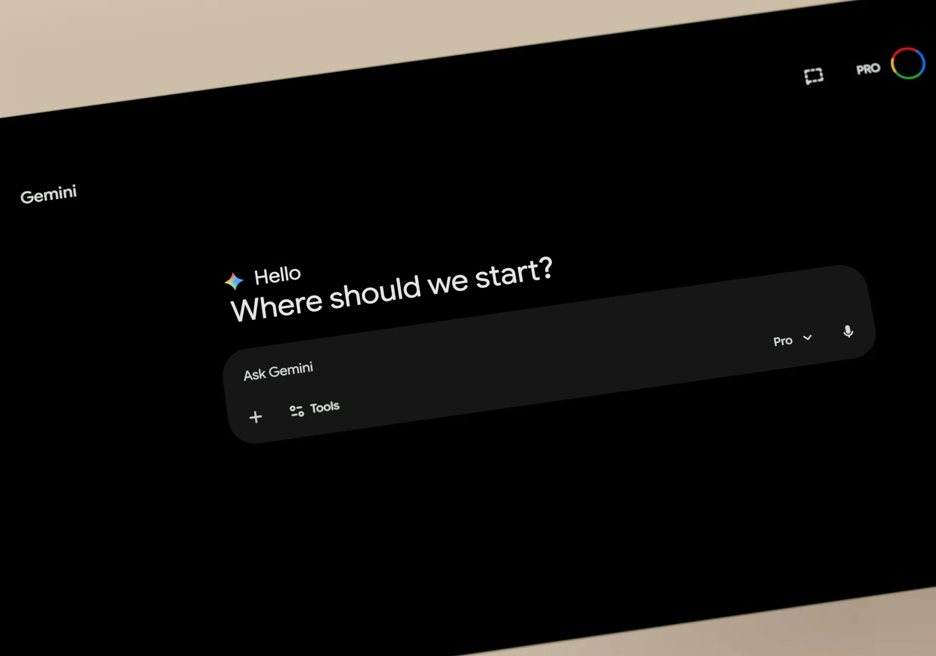 A screen displaying the question, Where should we start?